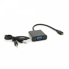 Конвертер micro HDMI (тато) на VGA (мама), чорний, 4K/2K + аудіо