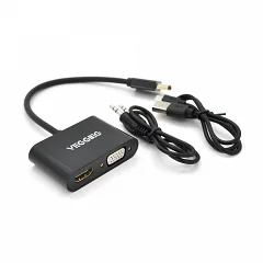 Конвертер VEGGIEG H-V500 HDMI (тато) на VGA (мама) + HDMI (мама), чорний