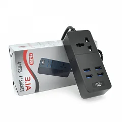 Сетевой фильтр Voltronic ТВ-Т06, 1 розетка + 4 USB, 2500W, 2 м, (Black)