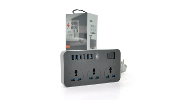 Сетевой фильтр Voltronic ТВ-Т09, 3 розетки + 6 USB, 3000W, 2 м (Black-grey), фото № 1