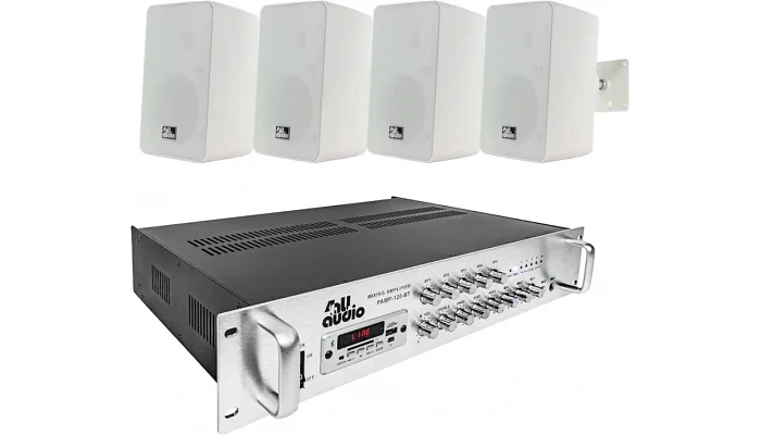 Комплект звуку 4all Audio SET 4xWALL 420 IP55 Black 1xPAMP-120-5Zi, фото № 1