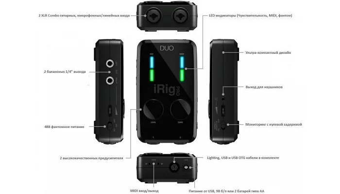 Двухканальный аудиоинтерфейс для мобильных устройств IK MULTIMEDIA iRIG PRO DUO, фото № 4