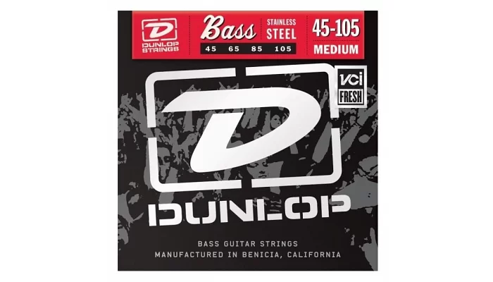 Струни для бас-гітари DUNLOP DBS45105 STAINLESS STEEL MEDIUM 45-105