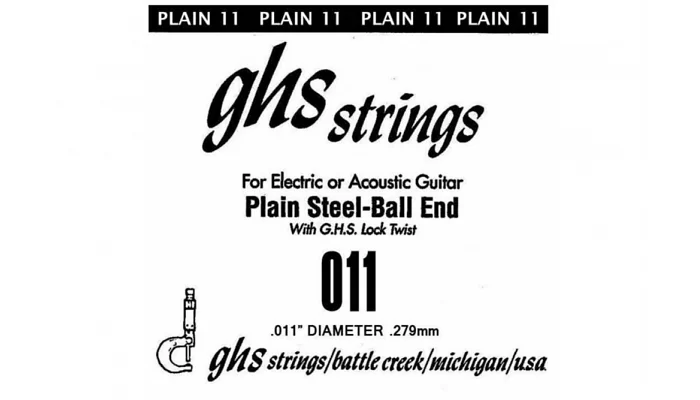 Струна для акустичної гітари GHS STRINGS 011 SINGLE PLAIN BALLEND, фото № 1