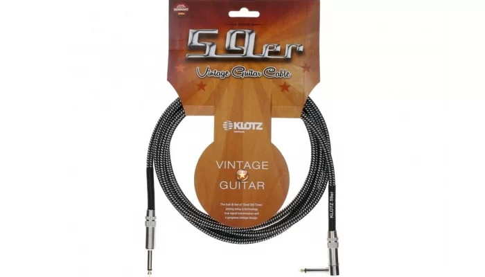 Инструментальный кабель KLOTZ 59 VINTAGE PRO GUITAR CABLE ANGLED 3 M, фото № 2