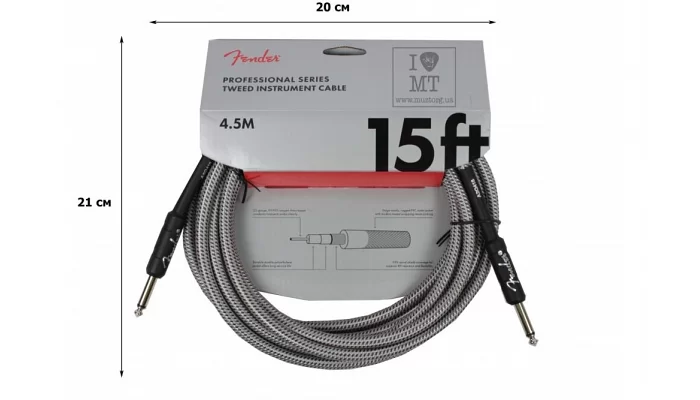 Инструментальный кабель FENDER CABLE PROFESSIONAL SERIES 15' WHITE TWEED, фото № 3