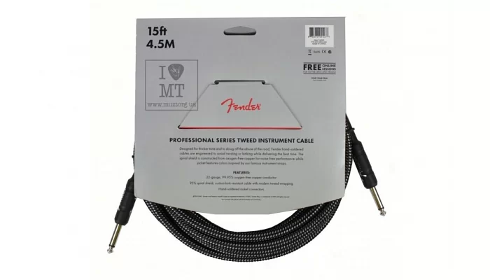 Инструментальный кабель FENDER CABLE PROFESSIONAL SERIES 15' GREY TWEED, фото № 1