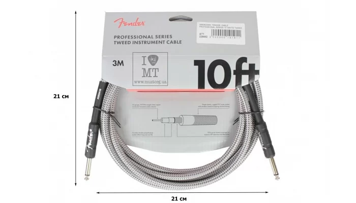 Инструментальный кабель FENDER CABLE PROFESSIONAL SERIES 10' WHITE TWEED, фото № 3