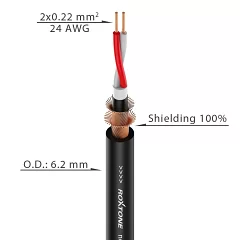 Мікрофонний кабель діаметр 6,2 мм 2x0.22мм ROXTONE MC222-BK-100m