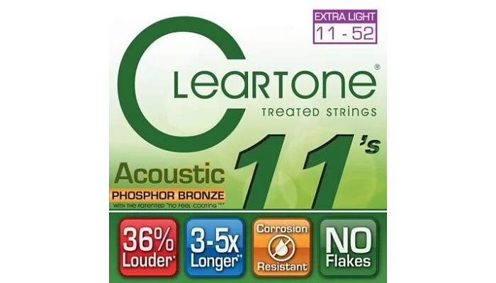 Набор струн для акустической гитары CLEARTONE 7411 ACOUSTIC PHOSPHOR BRONZE EXTRA LIGHT 11-52, фото № 2