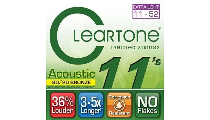 Набір струн для акустичної гітари CLEARTONE 7611 ACOUSTIC 80/20 BRONZE ULTRA LIGHT 11-52, фото № 2