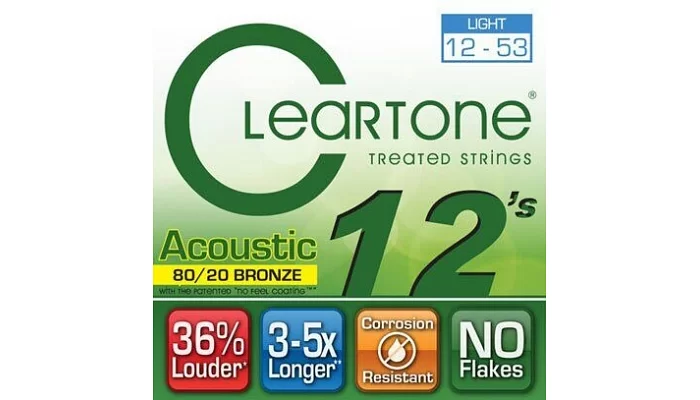 Набір струн для акустичної гітари CLEARTONE 7612 ACOUSTIC 80/20 BRONZE LIGHT 12-53, фото № 1