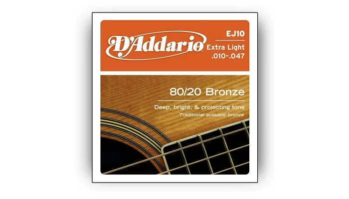 Набір струн для акустичної гітари DADDARIO EJ10 80/20 BRONZE EXTRA LIGHT 10-47, фото № 1