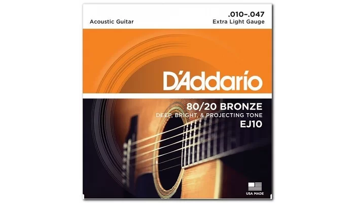 Набір струн для акустичної гітари DADDARIO EJ10 80/20 BRONZE EXTRA LIGHT 10-47, фото № 2