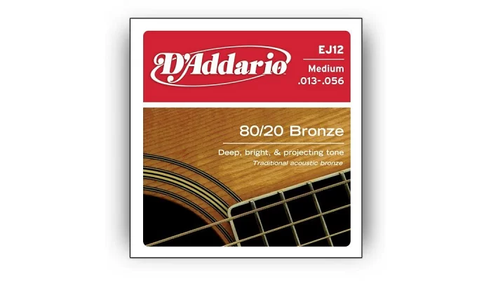 Набір струн для акустичної гітари DADDARIO EJ12 80/20 BRONZE MEDIUM 13-56, фото № 1