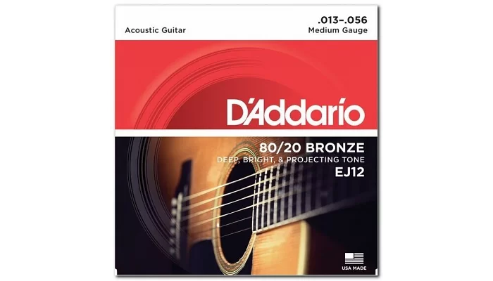 Набір струн для акустичної гітари DADDARIO EJ12 80/20 BRONZE MEDIUM 13-56, фото № 2