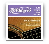 Набір струн для акустичної гітари DADDARIO EJ13 80/20 BRONZE CUSTOM LIGHT 11-52