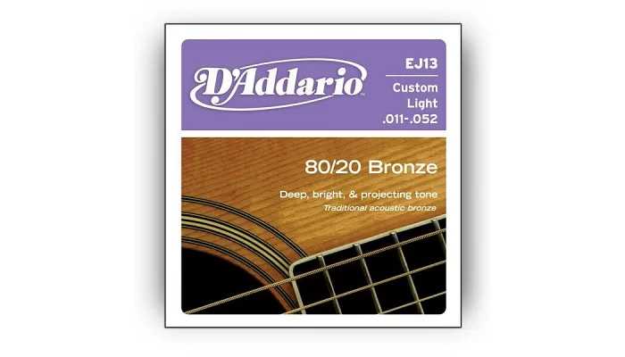 Набір струн для акустичної гітари DADDARIO EJ13 80/20 BRONZE CUSTOM LIGHT 11-52, фото № 1