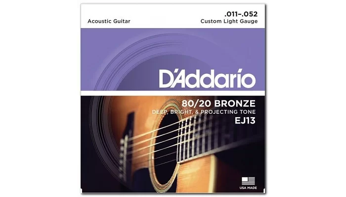 Набір струн для акустичної гітари DADDARIO EJ13 80/20 BRONZE CUSTOM LIGHT 11-52, фото № 2