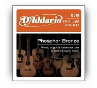 Набір струн для акустичної гітари DADDARIO EJ15 PHOSPHOR BRONZE EXTRA LIGHT 10-47