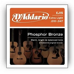 Набір струн для акустичної гітари DADDARIO EJ15 PHOSPHOR BRONZE EXTRA LIGHT 10-47
