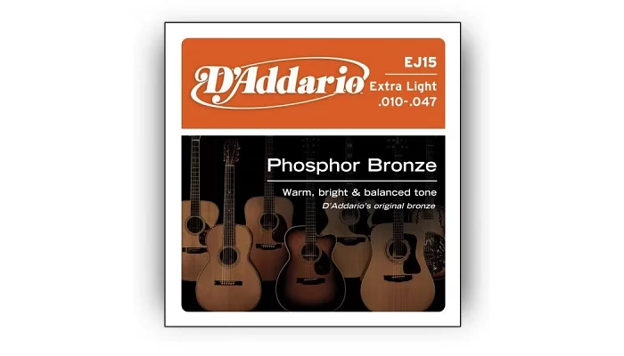 Набір струн для акустичної гітари DADDARIO EJ15 PHOSPHOR BRONZE EXTRA LIGHT 10-47, фото № 1