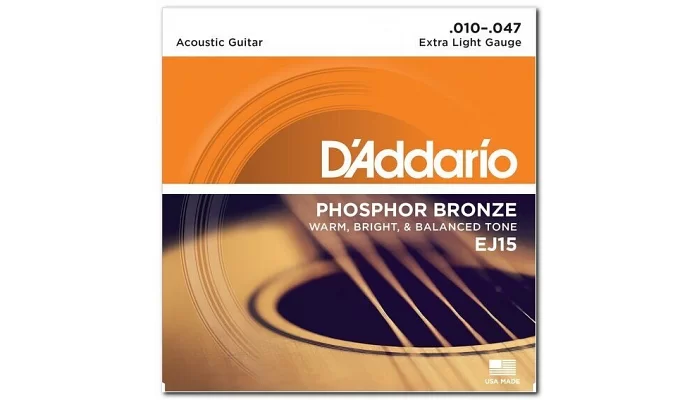 Набір струн для акустичної гітари DADDARIO EJ15 PHOSPHOR BRONZE EXTRA LIGHT 10-47, фото № 2