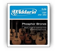 Набор струн для акустической гитары DADDARIO EJ16 PHOSPHOR BRONZE LIGHT 12-53