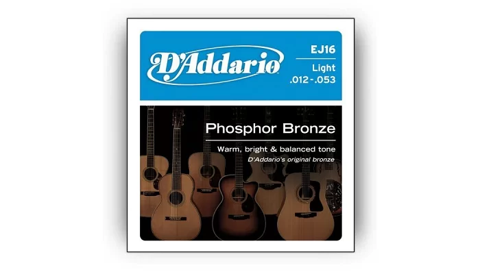 Набір струн для акустичної гітари DADDARIO EJ16 PHOSPHOR BRONZE LIGHT 12-53, фото № 1