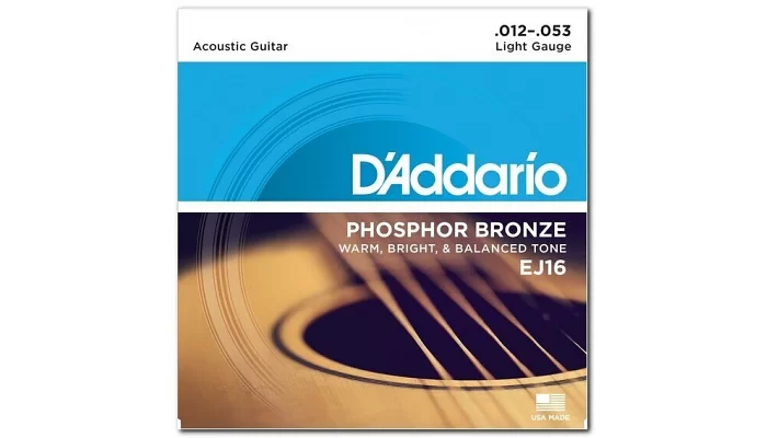 Набір струн для акустичної гітари DADDARIO EJ16 PHOSPHOR BRONZE LIGHT 12-53, фото № 2