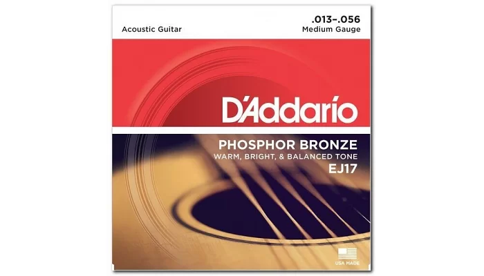 Набір струн для акустичної гітари DADDARIO EJ17 PHOSPHOR BRONZE MEDIUM 13-56, фото № 2