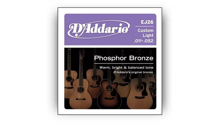 Набір струн для акустичної гітари DADDARIO EJ26 PHOSPHOR BRONZE CUSTOM LIGHT 11-52, фото № 1