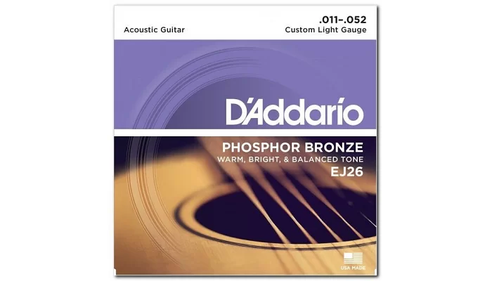 Набір струн для акустичної гітари DADDARIO EJ26 PHOSPHOR BRONZE CUSTOM LIGHT 11-52, фото № 2