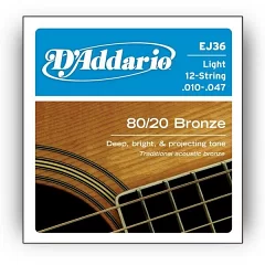 Набір струн для акустичної гітари DADDARIO EJ36 80/20 BRONZE LIGHT 12-STRING 10-47