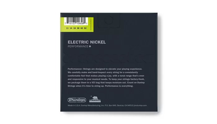 Набор струн для электрогитары DUNLOP DEN1152 ELECTRIC NICKEL PERFORMANCE+ 11-52, фото № 2