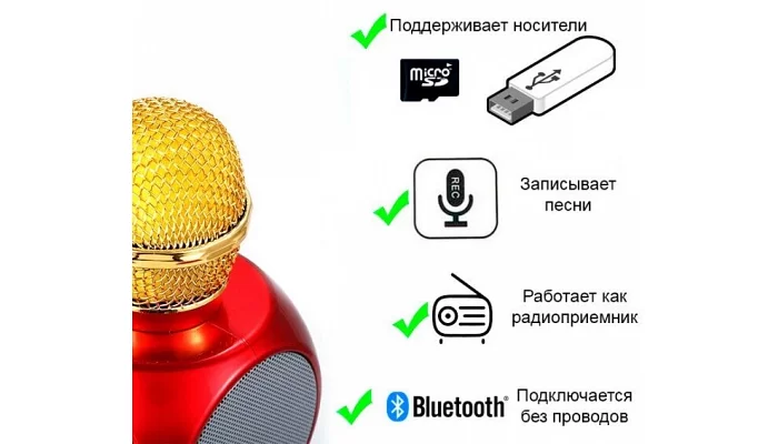 Беспроводной блютуз караоке микрофон с подсветкой TMG 1816 (bluetooth), фото № 2
