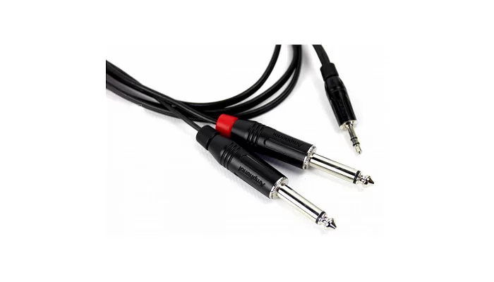 Межблочный кабель стерео 3.5 мм джек – 2 моно 6.3 мм джека, длина (3 м) QUIK LOK SPB316-3BK, фото № 3