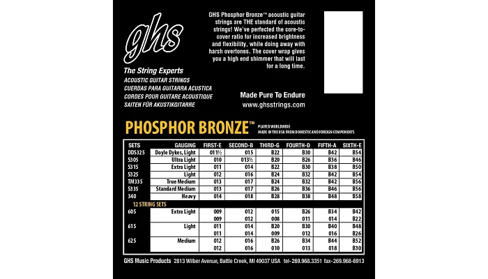 Набор струн для акустической гитары GHS STRINGS PHOSPHOR BRONZE S335, фото № 2