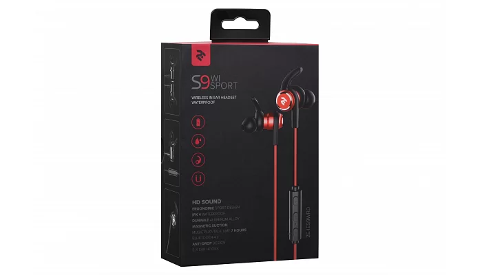 Вакуумні навушники 2E S9 WiSport In Ear Waterproof Wireless Mic Red, фото № 8