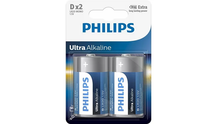 Батарейка Philips Ultra Alkaline D BLI 2, фото № 1