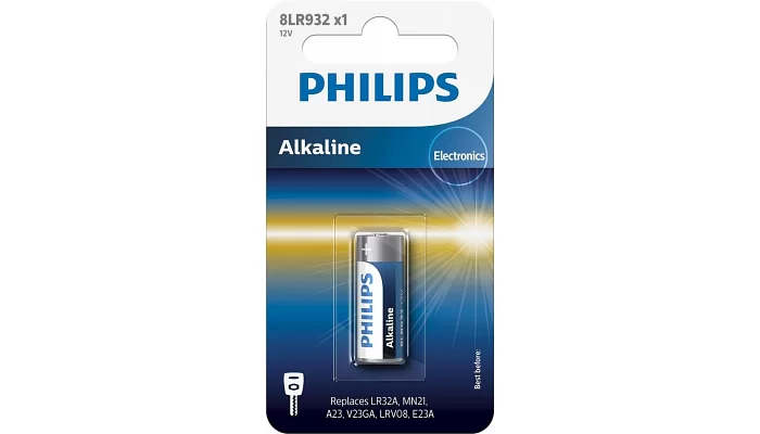 Батарейка Philips Alkaline 8LR932(MN21, A23, V23GA, LRV08) BLI 1, фото № 1