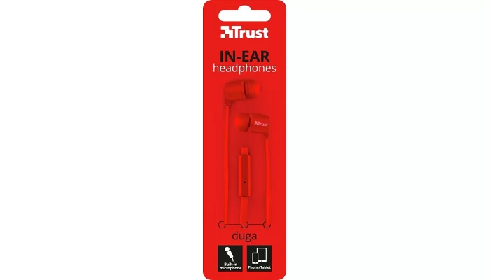 Вакуумные наушники Trust Duga Mic Full Red, фото № 5