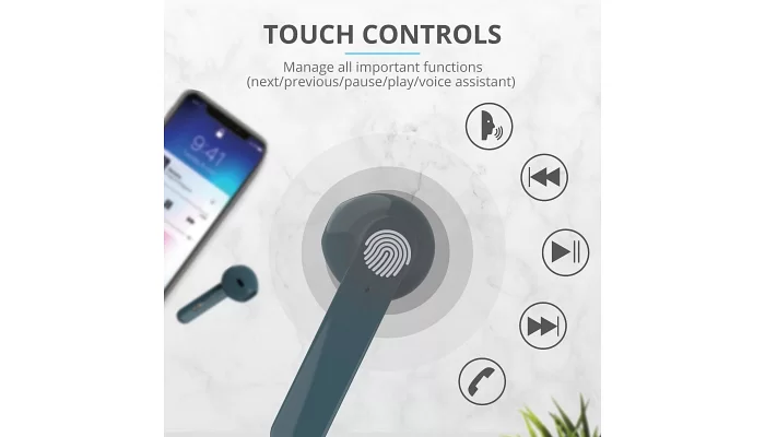 Бездротові Bluetooth навушники Trust Primo Touch True Wireless Mic Blue, фото № 11