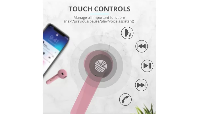 Бездротові Bluetooth навушники Trust Primo Touch True Wireless Mic Pink, фото № 12