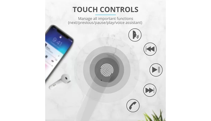 Бездротові Bluetooth навушники Trust Primo Touch True Wireless Mic White, фото № 12