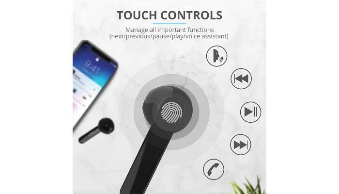 Бездротові Bluetooth навушники Trust Primo Touch True Wireless Mic Black, фото № 12