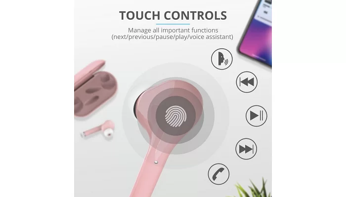 Беспроводные Bluetooth наушники Trust Nika Touch True Wireless Mic Pink, фото № 13