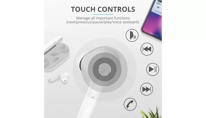 Беспроводные вакуумные Bluetooth наушники Trust Nika Touch True Wireless Mic White, фото № 24