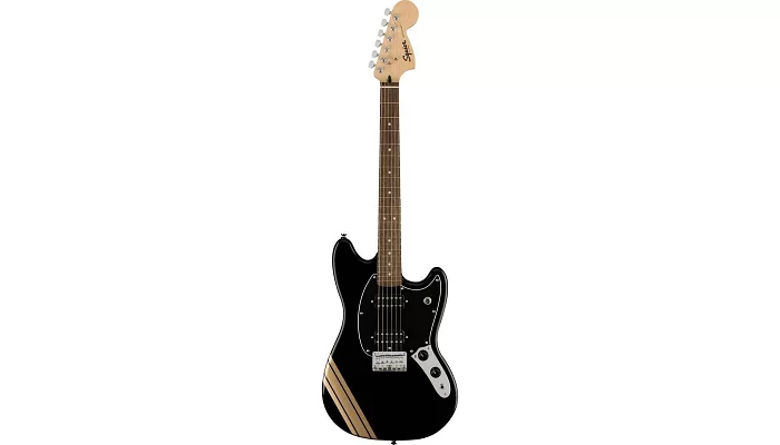 Электрогитара SQUIER by FENDER BULLET MUSTANG FSR HH BLACK w/COMPETITION STRIPES, фото № 1