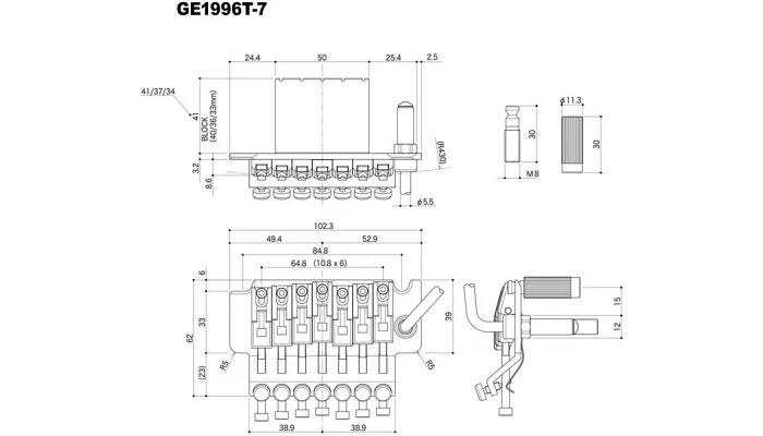 Тремоло типу FR для 7-струнної електрогітари GOTOH GE1996T-7 (40) B, фото № 2